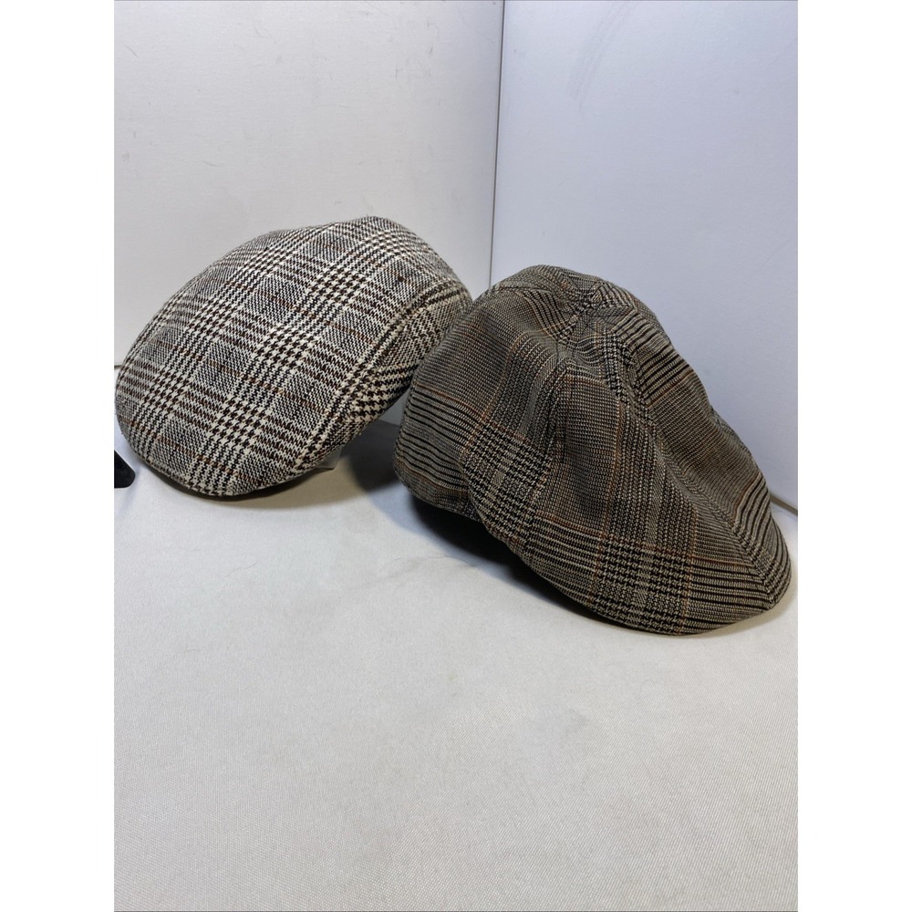 Two Vintage Newsboy Cabbie Plaid Gray &Plaid White Hats XL Mens Weatherproof